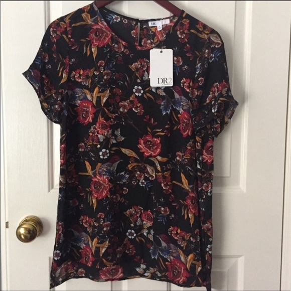 DR2 Tops - DR2 Black Floral Blouse Size Medium
